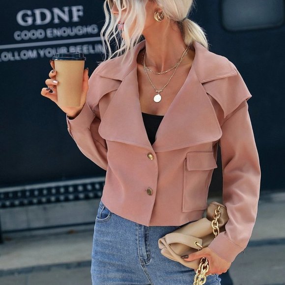 Pink button down lapel neck jacket casual - Picture 3 of 7